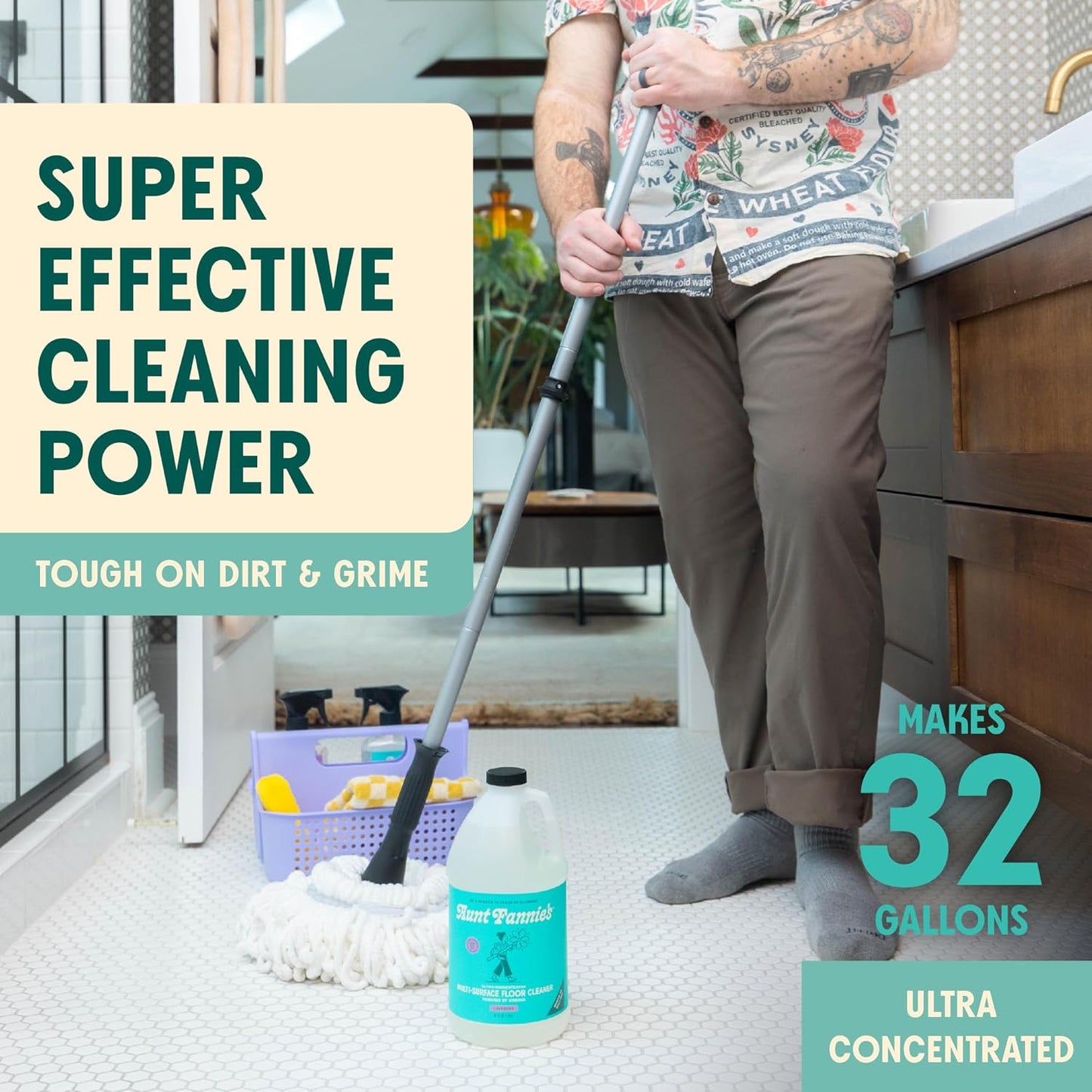 Aunt Fannie's Ultra Concentrated Floor Cleaner Vinegar Wash, Multi-Surface Solution For Mopping, Value Size, Lavender Scent, 64 oz