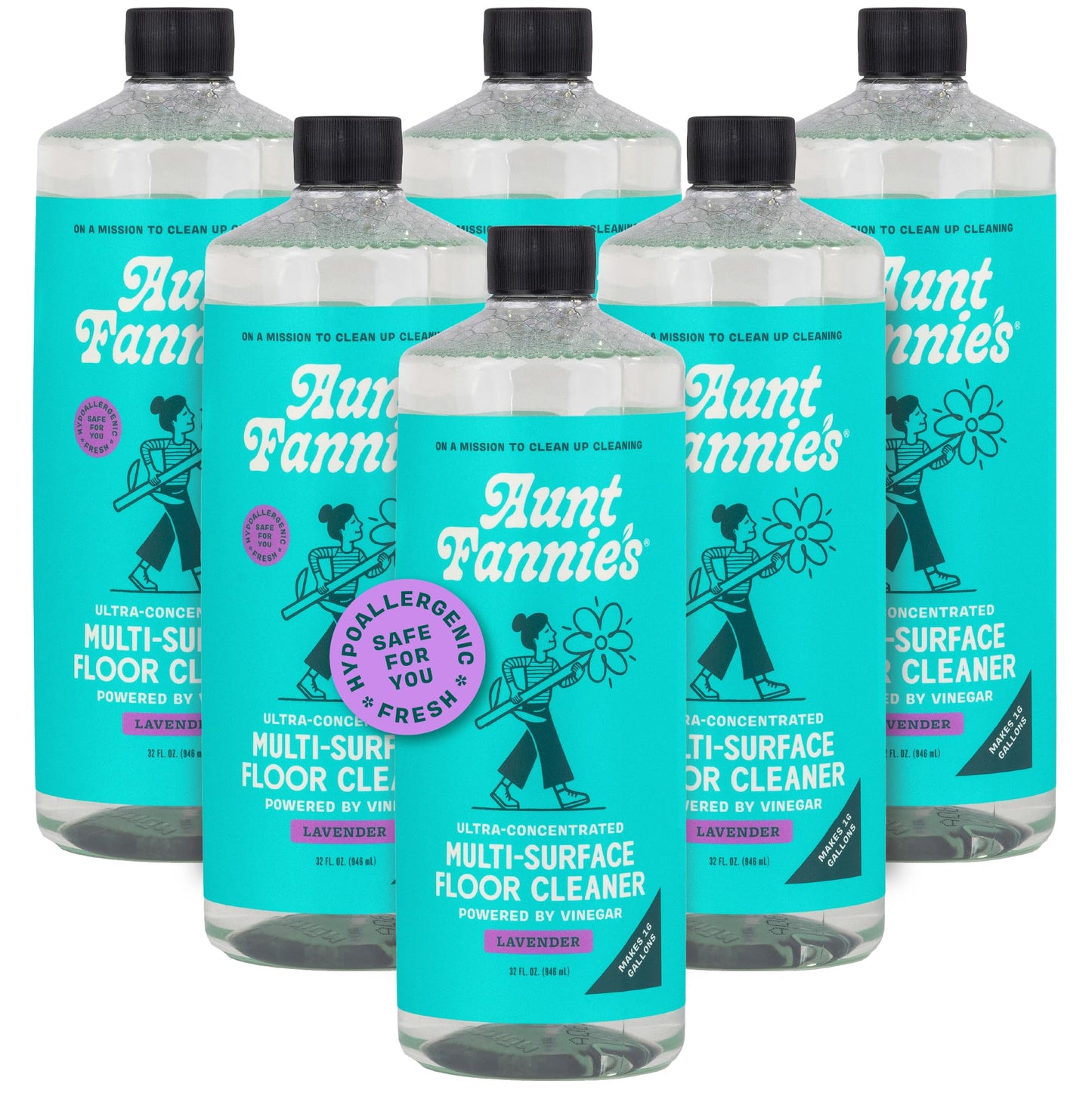 Aunt Fannie's Ultra Concentrated Floor Cleaner Vinegar Wash, Multi-Surface Solution For Mopping, Value Size, Lavender Scent, 64 oz